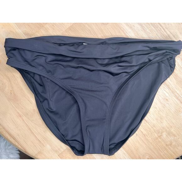 Kenneth Cole No Boundaries Shirred Hipster Bikini Bottom Black Womens Size L NWT - Picture 2 of 4